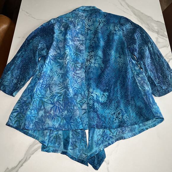 Cahaya by Tanami Open Front Kimono Beach Swim Cover Up Size Large Blue Tropical - Picture 8 of 9